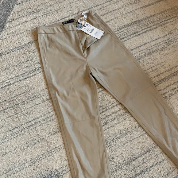 Zara Pants - Tan skinny leather legging high rise M fits like S